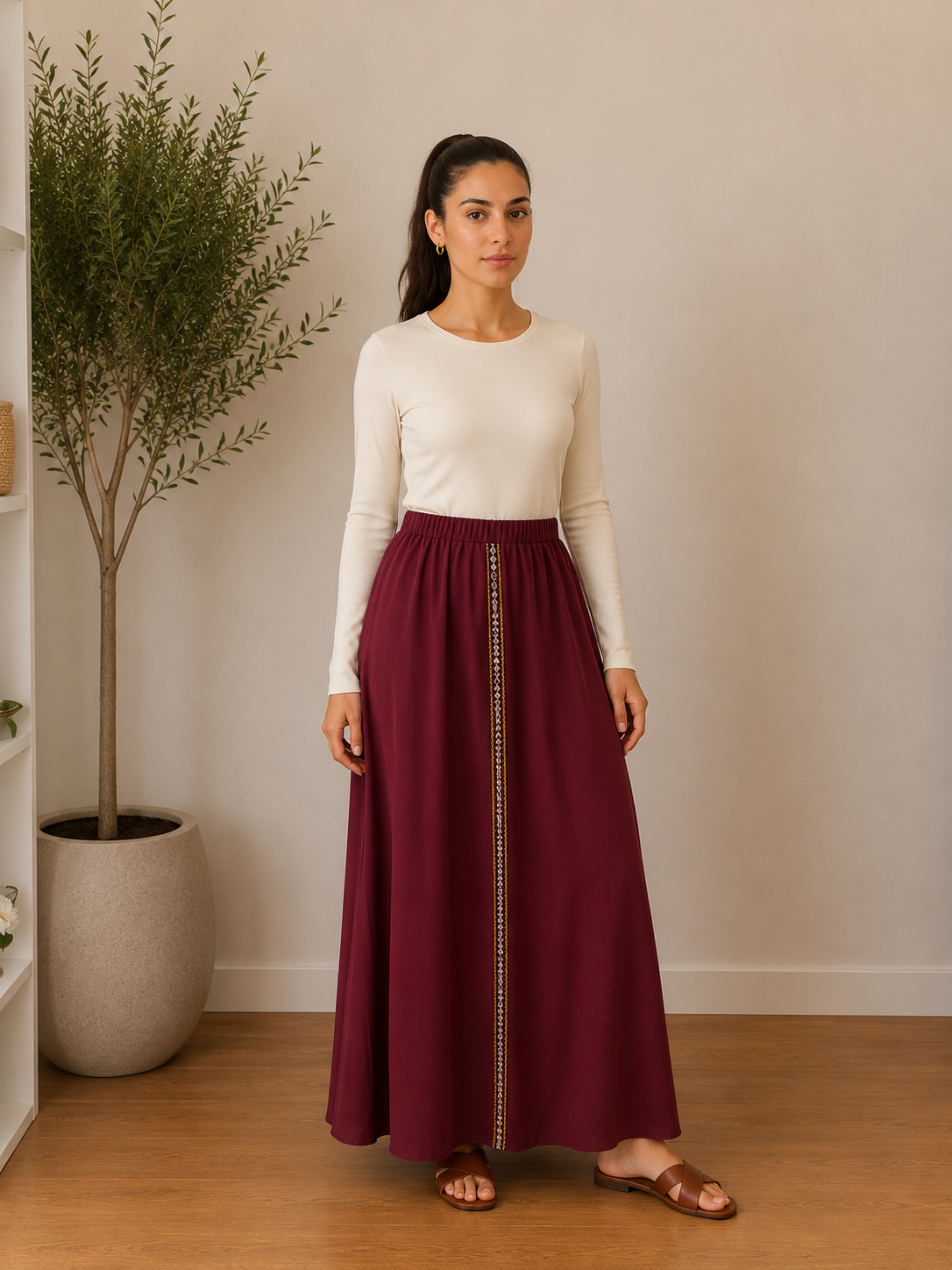 Jupe bordeaux brodé