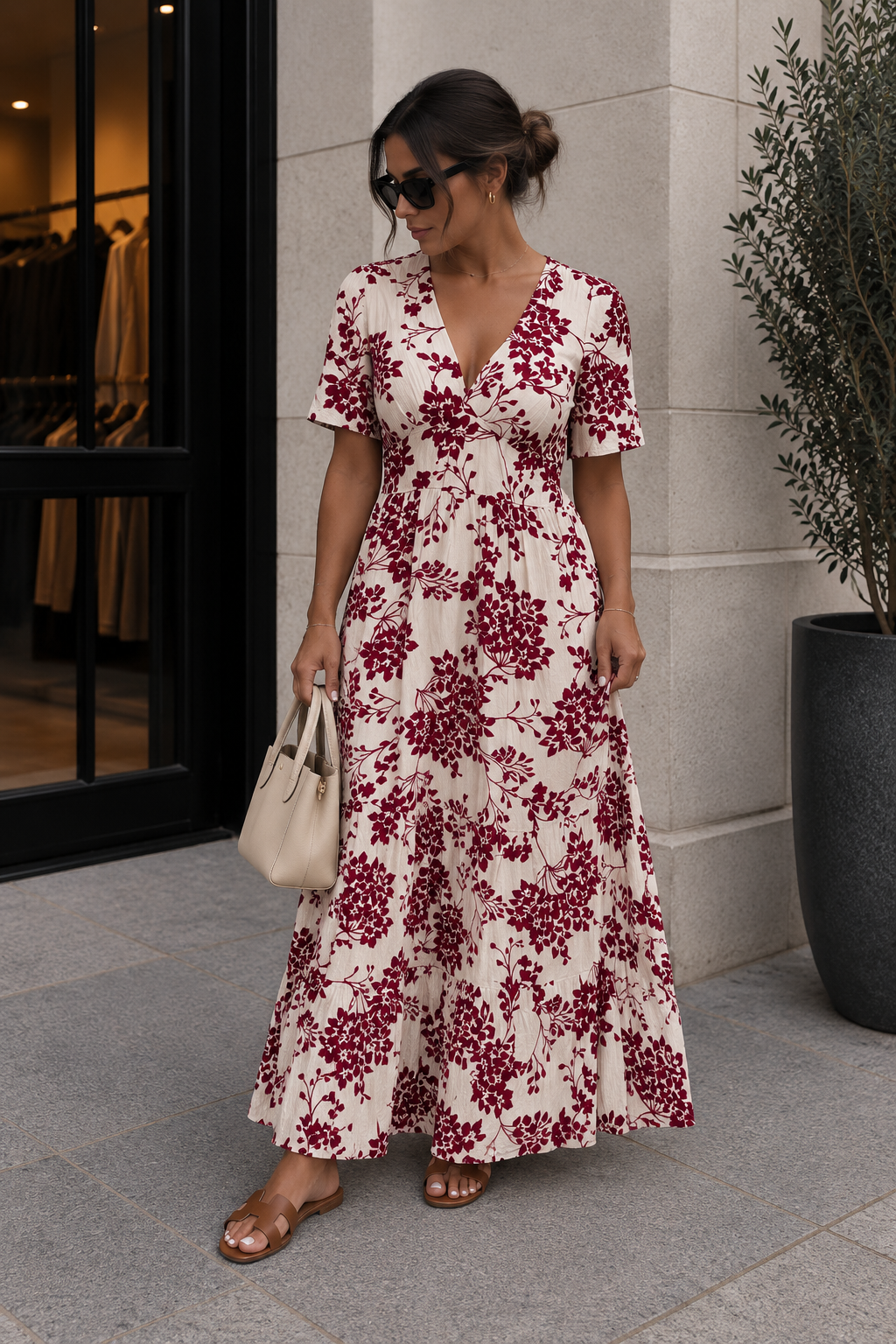 Robe d’été bordeaux - crème