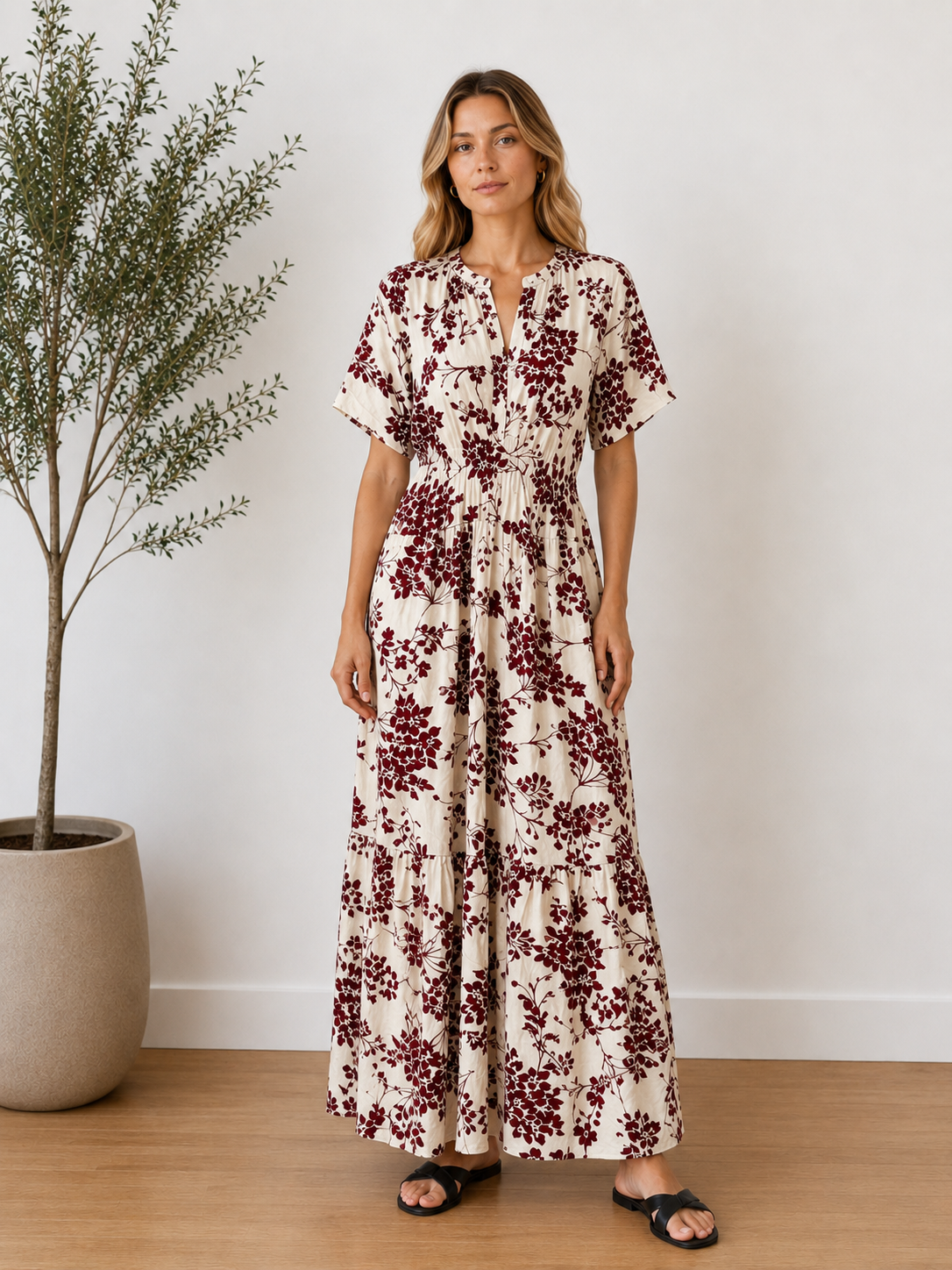 Robe fleurie bordeaux