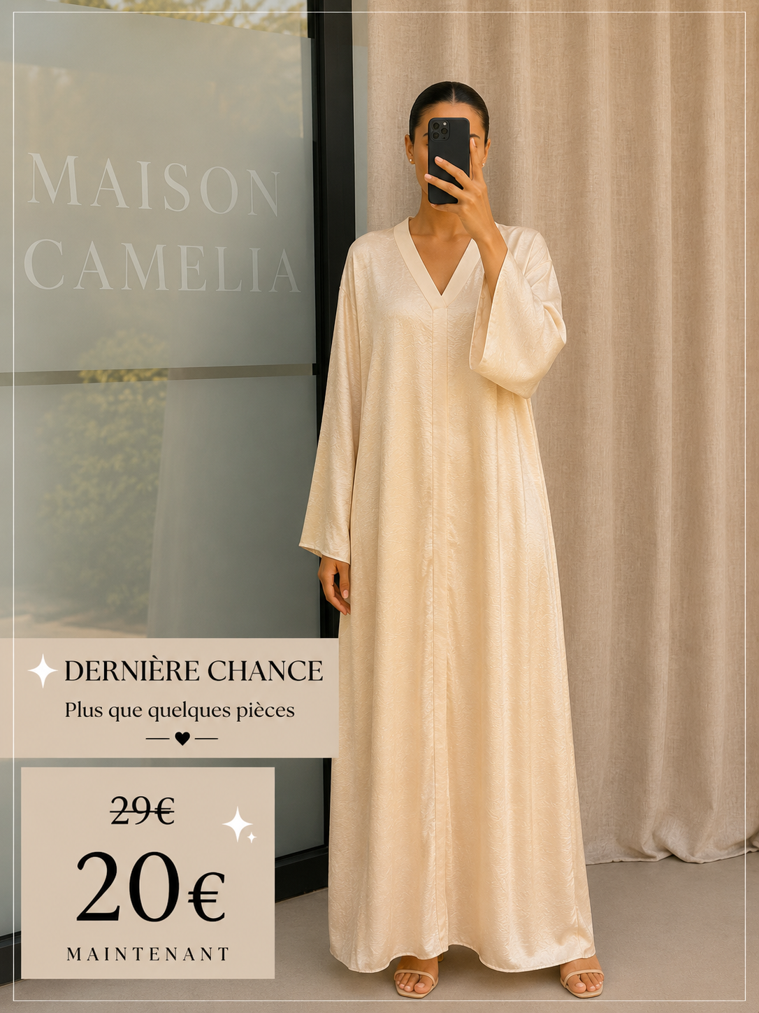 Robe satinée crème