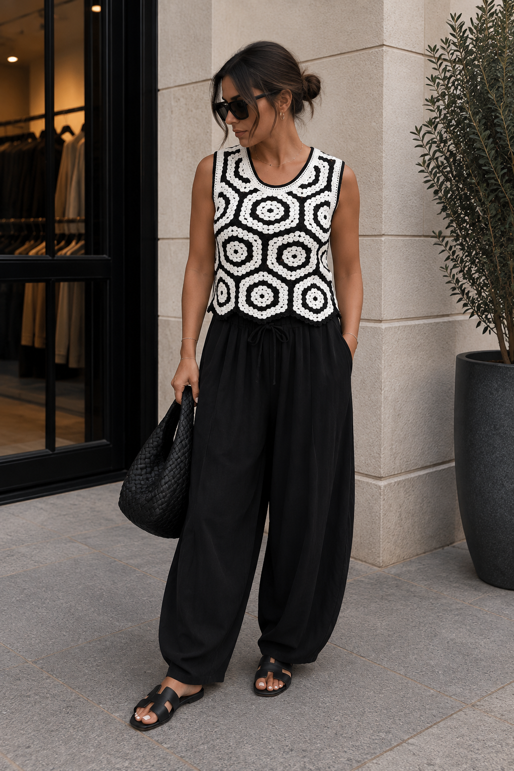 Haut crochet blanc - noir