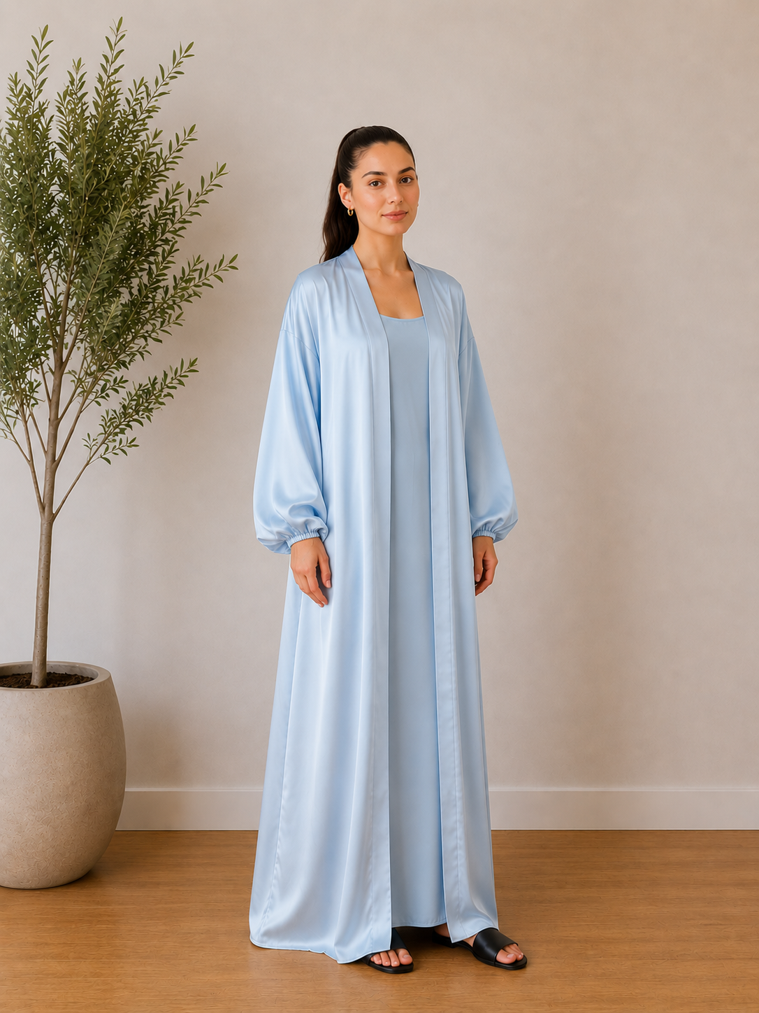 Kimono satin bleu ciel