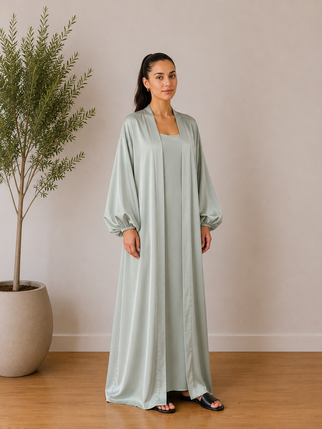 Kimono satin vert eau