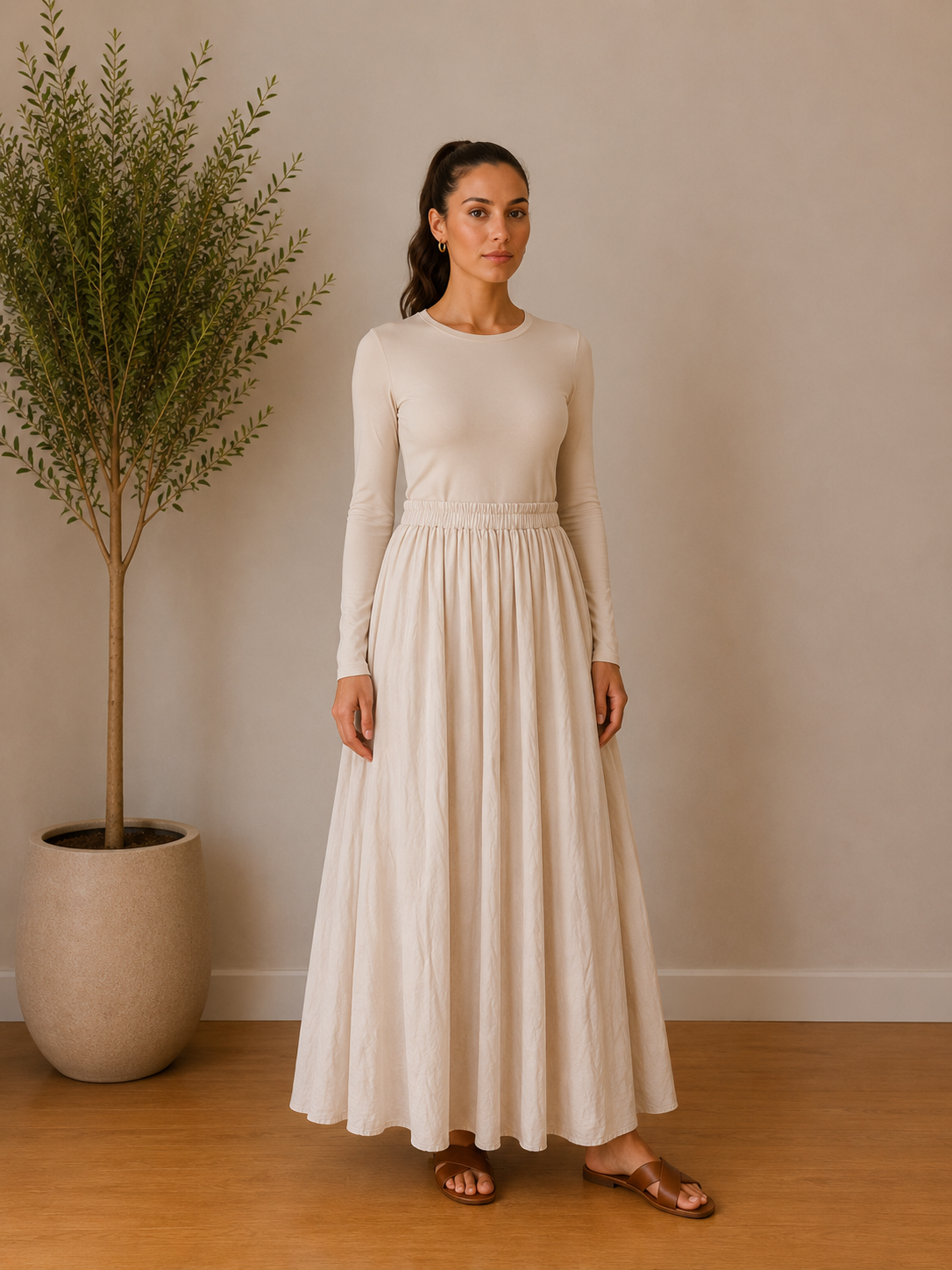 Jupe beige 100% lin